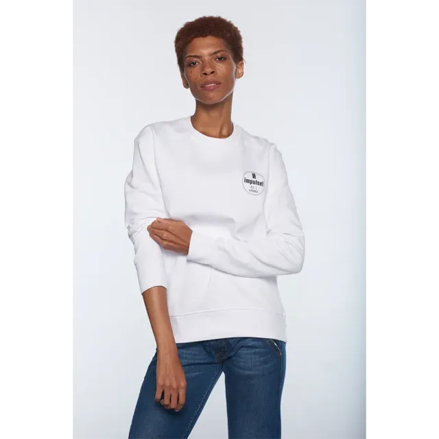 Impulse White Crewneck genser hvit langermet bomull