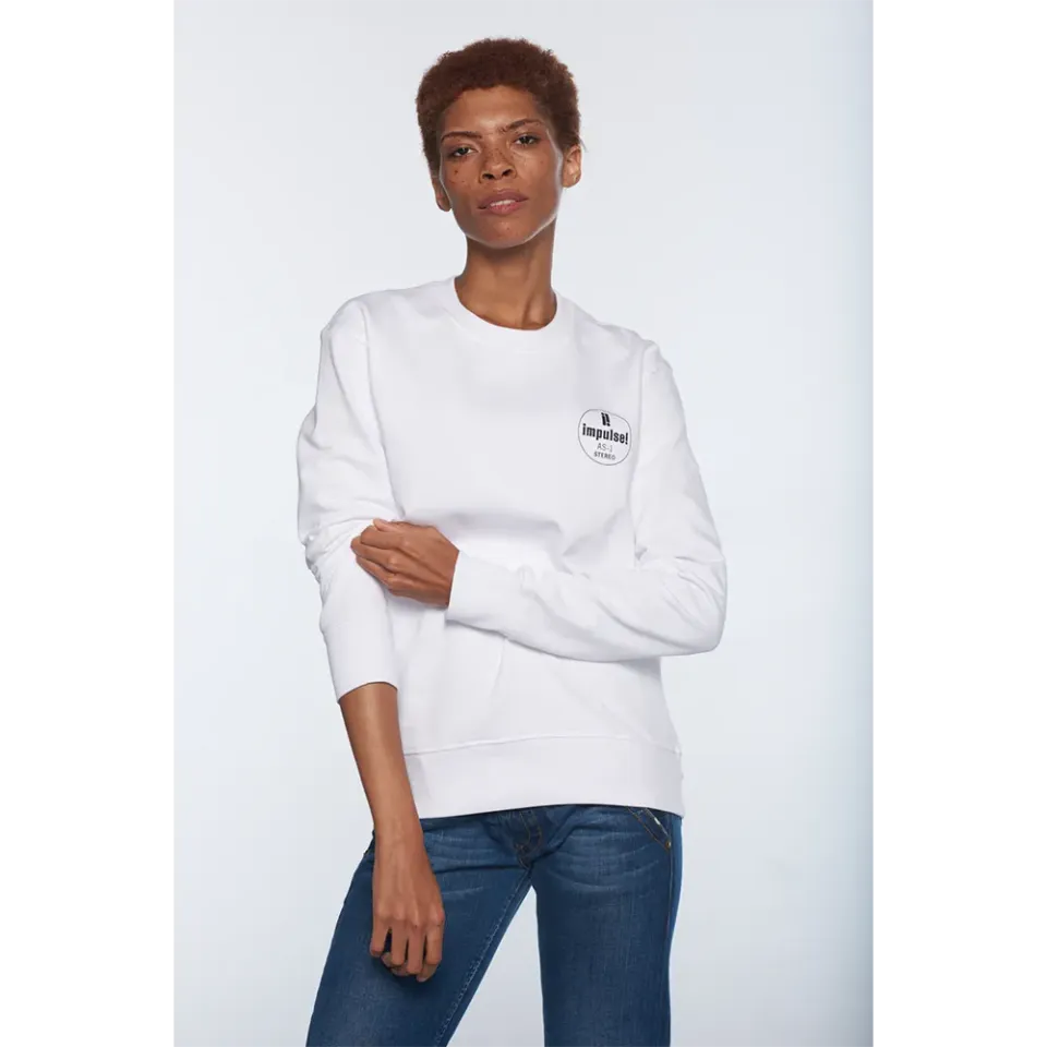 Impulse White Crewneck genser hvit langermet bomull
