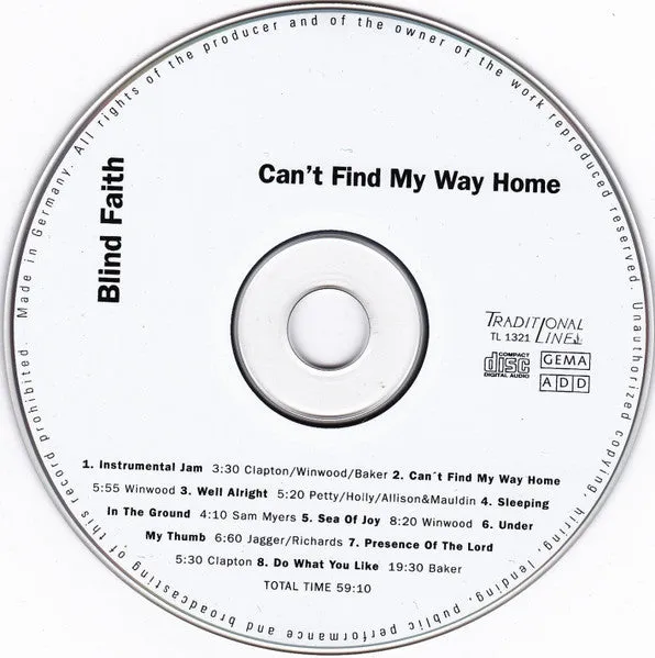 Blind Faith Can’t Find My Way Home CD brukt live