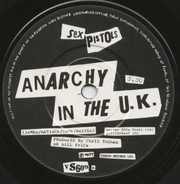 Sex Pistols Anarchy In The U.K. 7" brukt single punk