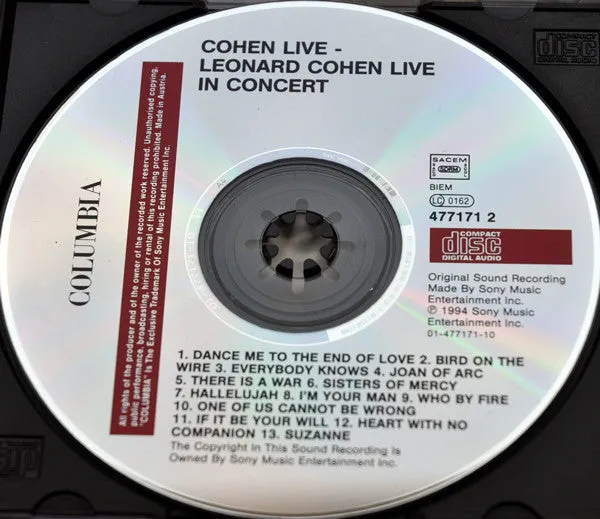 Leonard Cohen Cohen Live CD brukt album live