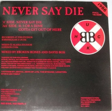 Broken Bones Never Say Die 12" EP brukt hardcore