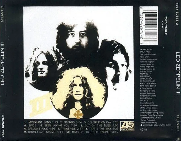 Atlantic Led Zeppelin III CD brukt remaster 1994