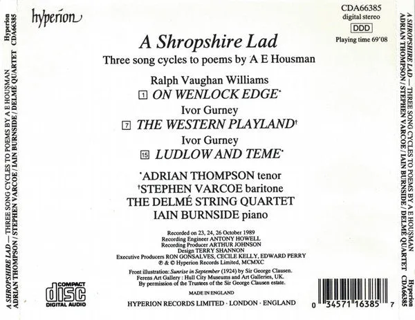 Vaughan Williams A Shropshire Lad CDA66385 CD brukt klassisk