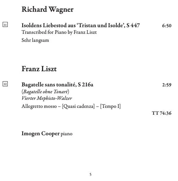 Imogen Cooper Liszt & Wagner CD album brukt klassisk piano