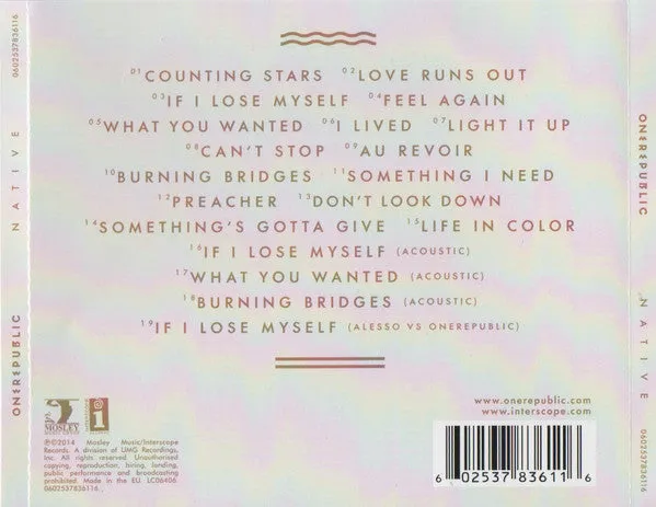 OneRepublic Native CD reissue 19 spor brukt