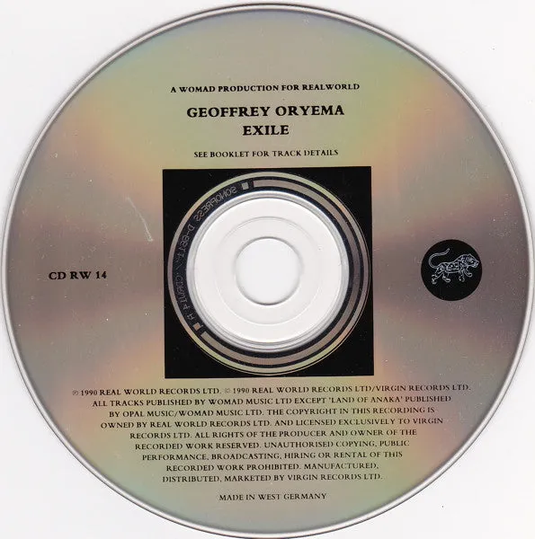 Geoffrey Oryema Exile CD album brukt afrikansk