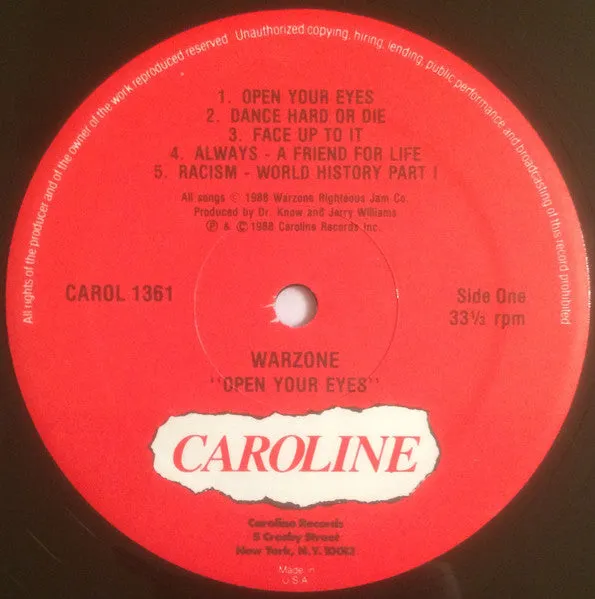 Warzone Open Your Eyes LP brukt 1988