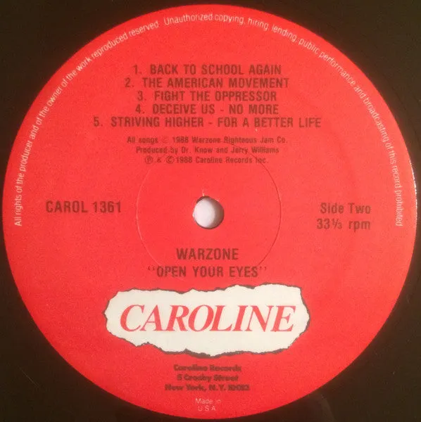 Warzone Open Your Eyes LP brukt 1988