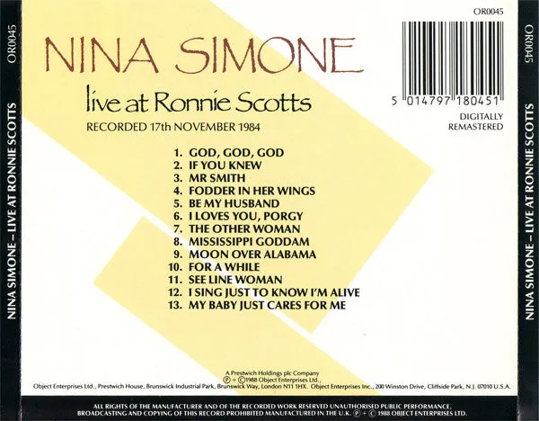 Nina Simone Live At Ronnie Scotts CD album brukt live