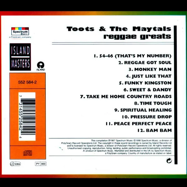 Toots & The Maytals Reggae Greats 552 584-2 CD brukt roots reggae