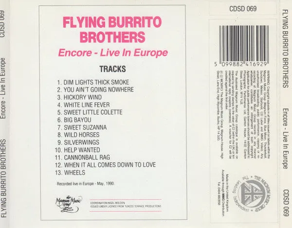 Flying Burrito Brothers Encore Live In Europe CD brukt countryrock