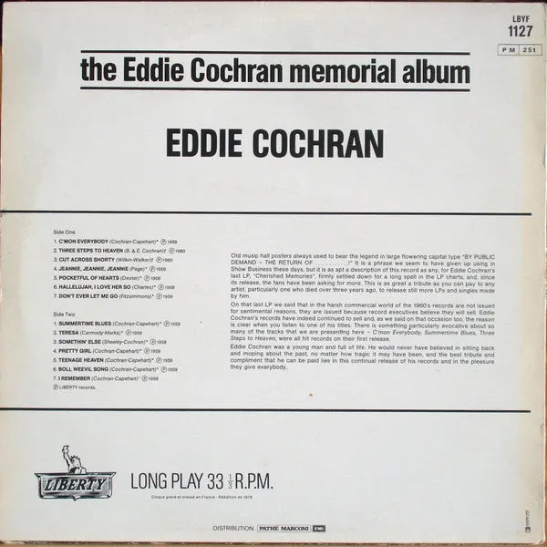 Eddie Cochran Memorial Album LP brukt mono rock