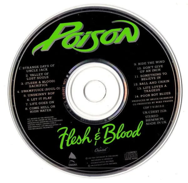 Poison Flesh & Blood CD album UK-utgave glam