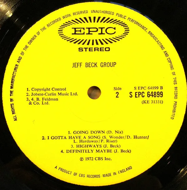 Jeff Beck Group Jeff Beck Group vinylplate brukt 1972 bluesrock