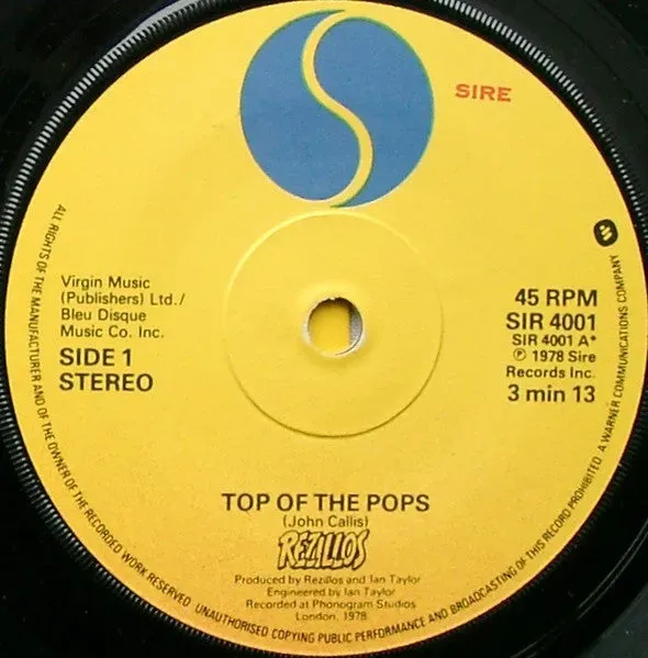 The Rezillos Top Of The Pops 7" singel brukt punk