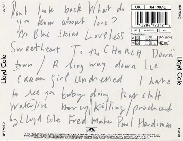 Lloyd Cole Lloyd Cole CD album brukt PDO-press
