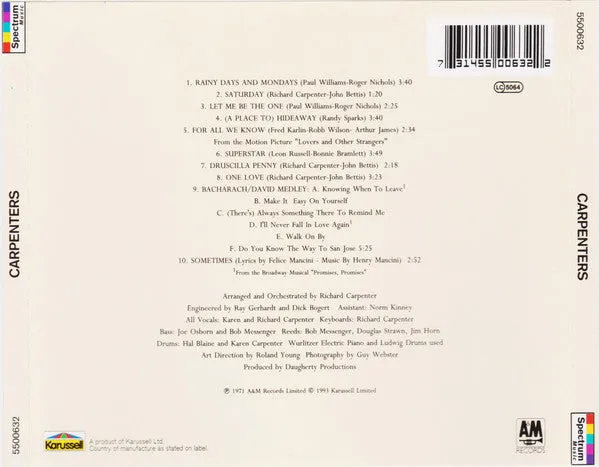 Carpenters Carpenters CD album brukt ballad