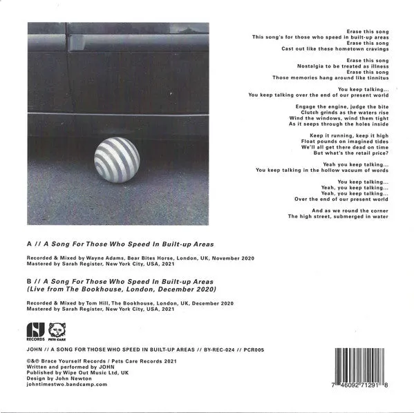 JOHN A Song For Those Who Speed vinyl 7" brukt signert