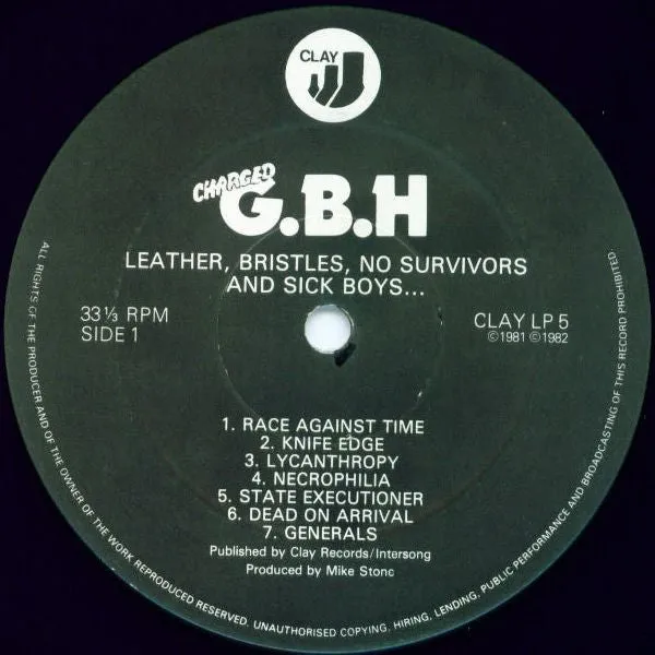 Charged G.B.H. Leather Bristles LP vinyl brukt punk