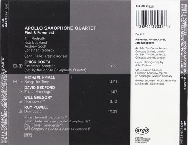 Apollo Saxophone Quartet First & Foremost CD brukt