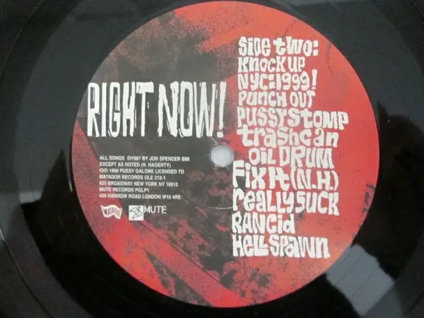 Pussy Galore Right Now! LP vinyl reissue brukt