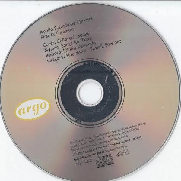 Apollo Saxophone Quartet First & Foremost CD brukt
