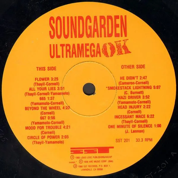 Soundgarden Ultramega OK LP brukt 1988 grunge