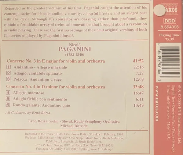 Paganini Fiolinkonsert 3 og 4 CD brukt romantisk
