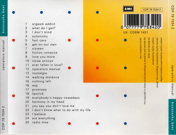 Buzzcocks Operators Manual CD brukt best of punk