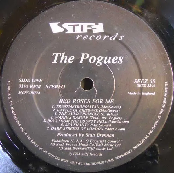 The Pogues Red Roses For Me LP vinyl brukt 1984