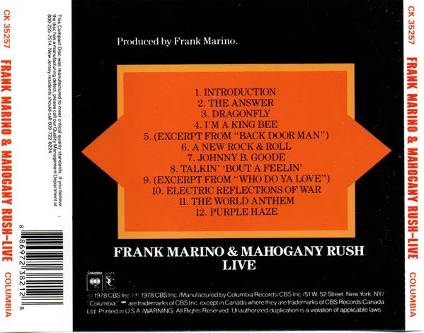 Frank Marino Mahogany Rush Live CD brukt album