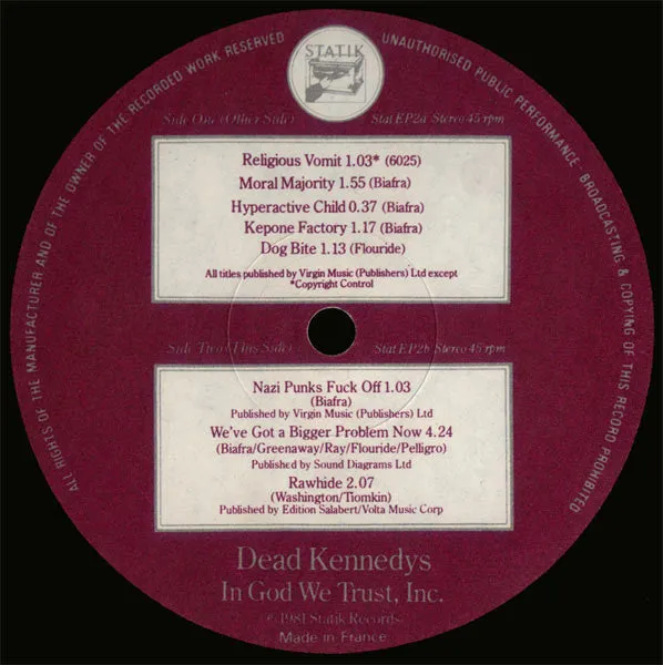 Dead Kennedys In God We Trust 12" EP hardcore punk