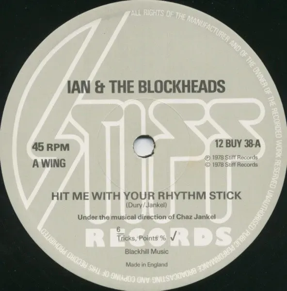Ian Dury Blockheads Hit Me With Rhythm Stick 12" vinyl