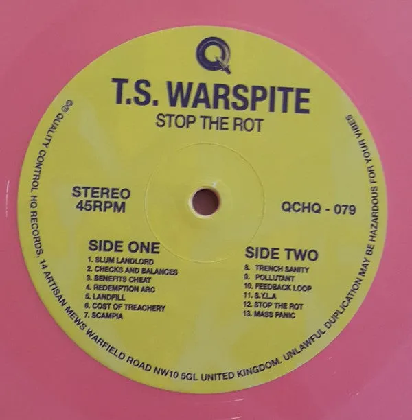 T.S. Warspite Stop The Rot LP rosa vinyl brukt punk