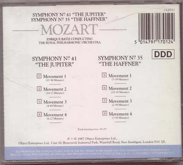 Mozart Jupiter Haffner CD brukt Batiz symfoni klassisk