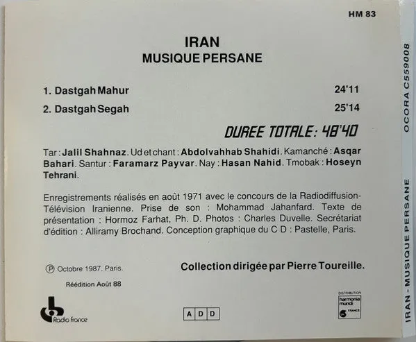 Various Iran Musique Persane CD album brukt persisk klassisk