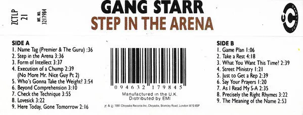 Gang Starr Step In The Arena kassett UK 1991 brukt