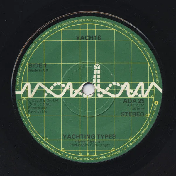 Yachts Yachting Types 7" vinyl brukt new wave