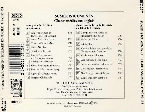 Hilliard Ensemble Sumer Is Icumen In CD album brukt