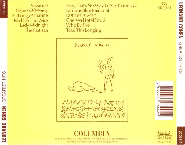 Leonard Cohen Greatest Hits CD brukt folk rock