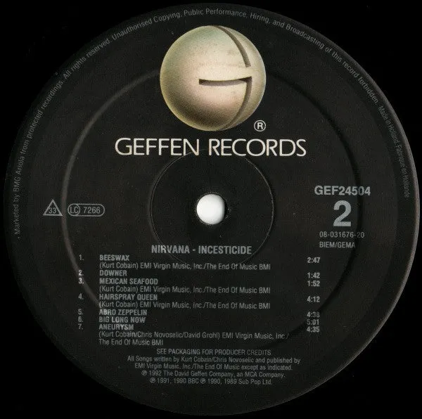 Nirvana Incesticide GEF 24504 LP vinyl grunge samling
