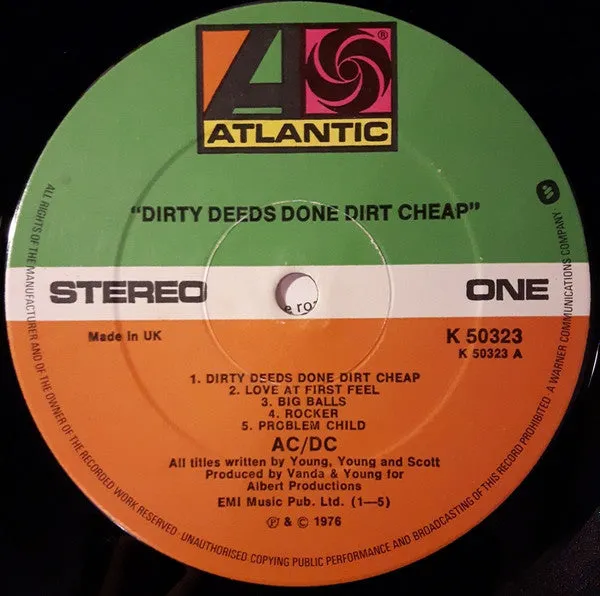 AC/DC Dirty Deeds Done Dirt Cheap LP brukt UK 1976